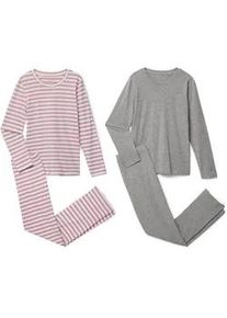 Tchibo - 2 Kinder-Pyjamas - M&auml;dchen - Gr. 122/128 - wei&szlig;/gestreift