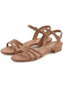 Sandale Lascana "Sommerschuh", Damen, Gr. 41, braun (taupe), Obermaterial: 100% Textilmaterial. Decksohle: 100% Lederimitat. Futter: 100% Lederimitat. Laufsohle: 100% Synthetik, unifarben, Schuhe Riemchensandale Sandalette, Sandalette, Sommerschuh mit geflochtenen Riemchen VEGAN