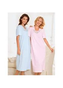 Nachthemd "Langarm-Nachthemden", Damen, Gr. 44/46, Kurz, bunt (hellblau, ros&eacute;), 100% Baumwolle, unifarben, Kleider Nachthemd, 1