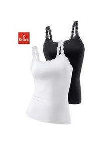 Unterhemd Lascana, Damen, Gr. 44/46, N-Gr, schwarz-wei&szlig; (wei&szlig;, schwarz), Single Jersey, Obermaterial: 95% Baumwolle, 5% Elasthan. Spitze: 87% Polyamid, 13% Elasthan, unifarben, festlich, tiefer Rundhals, Unterhemden Unterhemd, aus elastischer Baumwolle mit zarter Spitze, Spaghettitr&auml;ger-Top, Topseller
