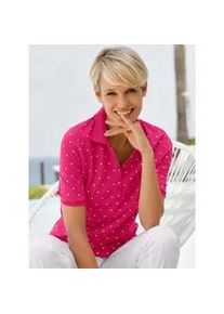 Poloshirt Classic Basics "Poloshirt", Damen, Gr. 44, pink (cyclam, getupft), 100% Baumwolle, gemustert, gepunktet, mehrfarbig, V-Ausschnitt, Shirts