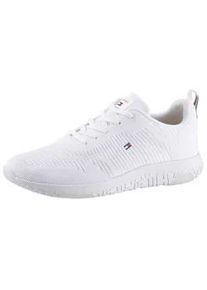 Sneaker Tommy Hilfiger "CORPORATE KNIT RIB RUNNER", Herren, Gr. 43, wei&szlig;, Textil, Schuhe Sneaker, Freizeitschuh, Halbschuh, Schn&uuml;rschuh mit seitlicher Logoflagge