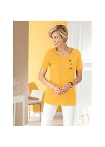 Tunikashirt "Shirttunika", Damen, Gr. 38, gelb (senfgelb), 100% Baumwolle, unifarben, V-Ausschnitt, Shirts