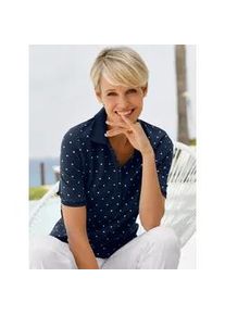 Poloshirt Classic Basics "Poloshirt", Damen, Gr. 48, blau (marine, getupft), 100% Baumwolle, gemustert, gepunktet, mehrfarbig, V-Ausschnitt, Shirts