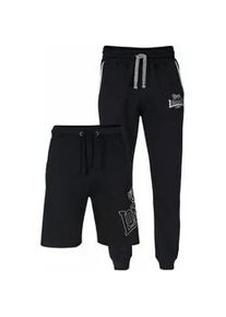 Jogginghose Lonsdale "und Shorts als Set GIFFORDLAND", Herren, Gr. XL (56/58), N-Gr, schwarz, angeraute Sweatware, Obermaterial: 60% Baumwolle, 40% Polyester, unifarben, bequem, Hosen Jogginghose, Set: Jogginghose und Shorts, Topseller