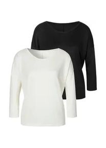3/4-Arm-Shirt Lascana "aus feinem Strick", Damen, Gr. 44/46, beige (creme, schwarz), Obermaterial: 55% Polyester, 42% Viskose, 3% Elasthan, unifarben, bequem, Rundhals, Shirts 3/4-Arm-Shirt, aus pflegeleichter Qualit&auml;t mit Viskose