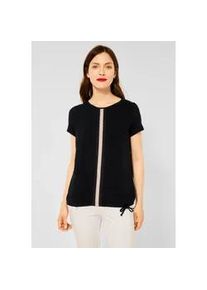 T-Shirt Street One, Damen, Gr. 36, schwarz, Stoff, Vorderseite: 100% Viskose; R&uuml;ckseite: 95% Viskose, 5% Elasthan, unifarben, l&auml;ssig geschnitten h&uuml;ftlang, Rundhals, eingefasste Kante, Shirts T-Shirt, mit Rippstrickdetails
