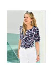 Print-Shirt Classic Basics "Shirt", Damen, Gr. 40, blau (dunkelblau, bedruckt), 100% Baumwolle, gebl&uuml;mt, gemustert, mehrfarbig, Rundhals, Shirts