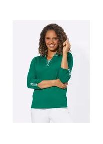 3/4-Arm-Shirt Casual Looks "Shirt", Damen, Gr. 50, gr&uuml;n (smaragdgr&uuml;n), 100% Baumwolle, gemustert, gestreift, unifarben, V-Ausschnitt, Shirts 3/4-Arm-Shirt