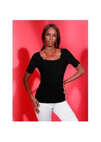 CR&Eacute;ATION L Kurzarmshirt CREATION L "Shirt", Damen, Gr. 44, schwarz, 95% Polyester, 5% Elasthan, unifarben, eckiger Ausschnitt, Shirts