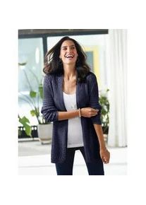 Strickjacke Inspirationen, Damen, Gr. 42, blau (nachtblau), 60% Baumwolle, 40% Viskose, unifarben, Strickjacken Strickjacke