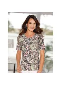 Rundhalsshirt Lady "Shirt", Damen, Gr. 50, beige (ecru, khaki, bedruckt), 95% Polyester, 5% Elasthan, gebl&uuml;mt, gemustert, Rundhals, Shirts Rundhalsshirt