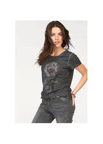 T-Shirt Aniston CASUAL, Damen, Gr. 38, grau (anthrazit), Jersey, Obermaterial: 100% Baumwolle, bedruckt, figurbetont h&uuml;ftbedeckend, Rundhals, normaler Saum, Shirts T-Shirt, mit Oil dyed-Waschung