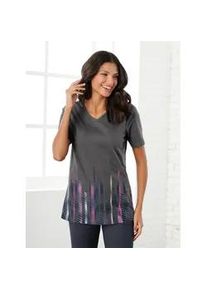 Longshirt "Longshirt", Damen, Gr. 40, grau (anthrazit, meliert), 65% Polyester, 35% Baumwolle, gemustert, mehrfarbig, V-Ausschnitt, Shirts Longshirt