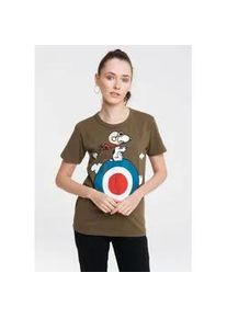 T-Shirt logoshirt "Peanuts - Snoopy", Damen, Gr. M, gr&uuml;n (olivgr&uuml;n, gr&uuml;n), 100% Baumwolle, bedruckt, unifarben, normal, Rundhals, Shirts T-Shirt, mit lizenziertem Print