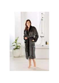 G&ouml;zze Unisex-Bademantel G&Ouml;ZZE "Seidenfeeling, ideal f&uuml;r Sauna & Spa, Hotelbademantel, Morgenmantel" Gr. M, grau (anthrazit), L:120cm, Wellsoft-Microfaser, Hausm&auml;ntel, f&uuml;r Damen & Herren, mit edlem Glanz, lang