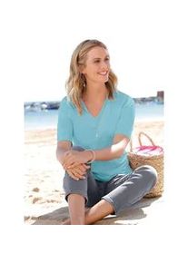 V-Shirt Casual Looks "Shirt", Damen, Gr. 48, blau (t&uuml;rkis), 90% Polyamid, 10% Elasthan, unifarben, V-Ausschnitt, Shirts