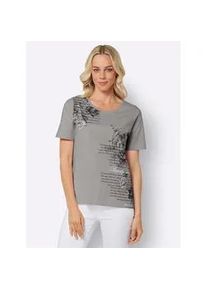 Kurzarmshirt Classic Basics "Shirt", Damen, Gr. 54, grau (steingrau, bedruckt), 100% Baumwolle, gebl&uuml;mt, gemustert, Rundhals, Shirts