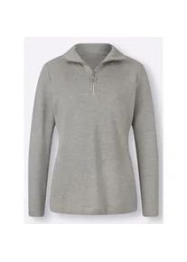 Langarmshirt Classic Basics "Shirt", Damen, Gr. 46, grau (grau, meliert), 93% Baumwolle, 7% Polyester, unifarben, V-Ausschnitt, Shirts Langarmshirt