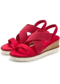 Sandalette Lascana "Sommerschuh, offener Schuh, Sandale", Damen, Gr. 40, rot, Obermaterial: 100% Textilmaterial. Decksohle: 100% Textilmaterial. Futter: 100% Lederimitat. Laufsohle: 100% Synthetik, unifarben mit Farbeinsatz, Basic, Schuhe Sandalette, mit elastischen Riemchen VEGAN