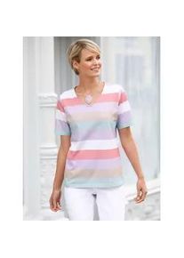 T-Shirt Classic Basics "Shirt", Damen, Gr. 36, bunt (flieder, flamingo, gestreift), 100% Baumwolle, gemustert, gestreift, mehrfarbig, V-Ausschnitt, Shirts T-Shirt