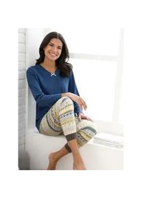 Pyjamaoberteil "Schlafanzug-Shirt", Damen, Gr. 40/42, blau (jeansblau), 100% Baumwolle, unifarben, Shirts