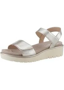 Keilsandalette Ara "BILBAO", Damen, Gr. 41, grau (platinfarben), Glattleder, metallic, Schuhe, Sommerschuh, Sandale, Keilabsatz, Klett, Weite G (weit)