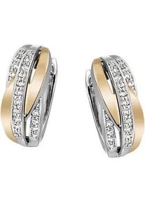 Paar Creolen Firetti "Schmuck Geschenk Silber 925 Ohrschmuck bicolor glitzernd", gelb (gelbgoldfarben, silberfarben, kristallwei&szlig;, kristallwei&szlig;), Ohrringe, Damen, 13,7mm, Silber 925 (Sterlingsilber), mit Zirkonia (synth.)