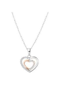 Kette mit Anh&auml;nger Firetti "Schmuck Geschenk Silber 925 Halsschmuck Halskette Ankerkette Herz", rosa (silberfarben, ros&eacute;goldfarben, kristallwei&szlig;), Halsketten, Damen, Silber 925 (Sterlingsilber), L: 45 B: 1mm, mit Zirkonia (synth.), B:1mm