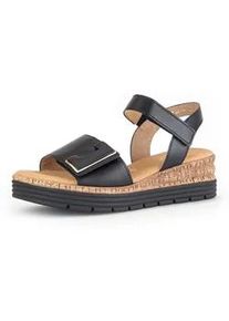 Keilsandalette Gabor "GENUA", Damen, Gr. 35, schwarz, Kalbsleder, unifarben, Schuhe, Keilabsatz, Sommerschuh, Sandale mit Klettverschl&uuml;ssen, Weite G