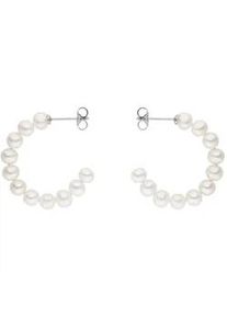Paar Creolen Firetti "Schmuck Geschenk, Ohrschmuck Perle", bunt (silberfarben, wei&szlig;), Ohrringe, Damen, 4mm, Perlen Silber 925 (Sterlingsilber), Perlen, Silber 925 (Sterlingsilber), Made in Germany - mit S&uuml;&szlig;wasserzuchtperle