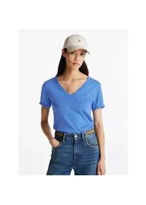 T-Shirt Tommy Hilfiger "SLIM CODY V-NK SS mit V-Ausschnitt und Streifen", Damen, Gr. S (36), blau (blau spell), Jersey, Obermaterial: 100% Baumwolle, unifarben, slim fit h&uuml;ftlang, tiefer V-Ausschnitt, abgesteppt, Shirts T-Shirt, Baumwolle, slim fit