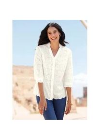 Hemdbluse Inspirationen, Damen, Gr. 42, beige (ecru), 100% Baumwolle, unifarben, V-Ausschnitt, Blusen Hemdbluse