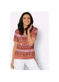 Print-Shirt Inspirationen "Druck-Shirt", Damen, Gr. 46, orange (papaya, terra, bedruckt), 95% Viskose, 5% Elasthan, bedruckt, ethno, gemustert, mehrfarbig, V-Ausschnitt, Shirts