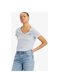 Levi's V-Shirt LEVI'S "PERFECT VNECK", Damen, Gr. M (38), blau (penny stripe kentuck), Single Jersey, Obermaterial: 100% Baumwolle, gestreift, figurbetont normal, V-Ausschnitt, Shirts, mit Mini-Batwing-Logostickerei