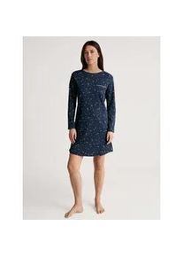Nachthemd Calida "Sweet Dreams", Damen, Gr. XS (36/38), N-Gr, blau (peacoat blau), Interlock, Obermaterial: 100% Baumwolle, gemustert, gerade kniefrei, Rundhals, Kleider Nachthemd, Brusttasche, Pure Cotton, Interlock-Qualit&auml;t, weich