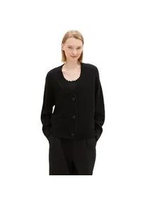 Cardigan Tom Tailor DENIM, Damen, Gr. XL (42), schwarz (deep schwarz), Strick, Obermaterial: 50% Baumwolle, 50% Polyacryl, Strukturmuster, unifarben, regular fit taillenbedeckt, V-Ausschnitt, B&uuml;ndchen, Strickjacken, mit Strickstruktur und Knopfleiste
