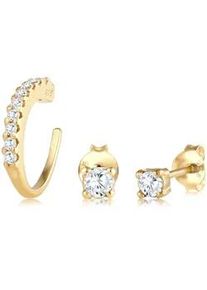 Ohrring-Set Elli "Ohrstecker Earcuff Zirkonia Set 925 Sterling Silber", gold, Ohrringe, Damen, onesize,mit Steinen, Silber 925 (Sterlingsilber)