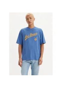 Levi's V-Shirt LEVI'S "GRAPHIC VNECK TEE", Damen, Gr. L, blau (levi strauss swash federal blau, autumn blaze), Jersey, Obermaterial: 100% Baumwolle, relaxed fit, V-Ausschnitt, Shirts, im sportlichen Look