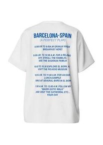 Kurzarmshirt Pieces "PCTIA SS O-NECK OVERSIZED TEE D2D DMO", Damen, Gr. S, wei&szlig; (hellwei&szlig; print:blau barcelona), Jersey, Obermaterial: 100% Baumwolle, bedruckt, unifarben, loose fit, Rundhals, Shirts