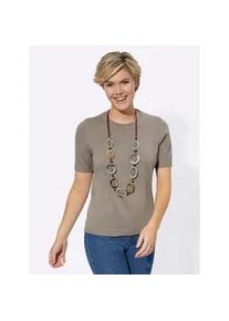 Kurzarmpullover Casual Looks "Pullover", Damen, Gr. 50, grau (taupe, meliert), 50% Baumwolle, 50% Polyacryl, unifarben, Pullover