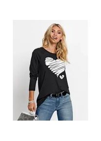 Langarmshirt Inspirationen "Shirt", Damen, Gr. 38, schwarz, 50% Baumwolle, 50% Modal, gemustert, unifarben, Rundhals, Shirts Langarmshirt