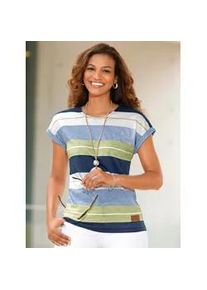 Kurzarmshirt Casual Looks "Shirt", Damen, Gr. 36, bunt (lindgr&uuml;n, bleu, geringelt), 100% Baumwolle, gemustert, gestreift, mehrfarbig, Rundhals, Shirts