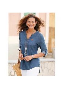 Longbluse Casual Looks, Damen, Gr. 40, blau (blau, bleached), 100% Baumwolle, unifarben, Rundhals, Blusen Longbluse