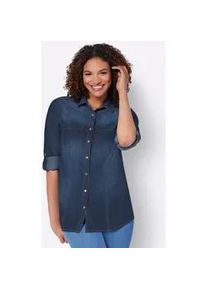 Jeansbluse Casual Looks, Damen, Gr. 48, blau (blau, stone, washed), 100% Baumwolle, unifarben, Blusen Jeansbluse