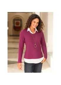 2-in-1-Shirt Casual Looks "Shirt", Damen, Gr. 46, lila (malve, wei&szlig;), 100% Baumwolle, unifarben, V-Ausschnitt, Shirts 2-in-1 Shirt