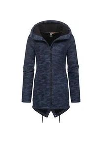 Kapuzenstrickjacke Ragwear "Wingi Melange", Damen, Gr. M (38), blau (navy), Strick, Obermaterial: 56% Baumwolle, 44% Polyester; Innenfutter: 100% Polyester, figurumspielend ca. Mitte Oberschenkel, hoch geschlossener Ausschnitt, &Auml;rmel ohne &Auml;rmelschlitz abgesteppte Kante mit Daumenl&ouml;chern, Strickjacken, Sportliche Kapuzenjacke mit Teddy-Kunstfell