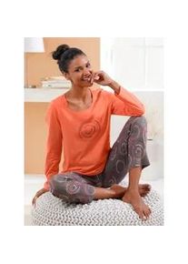 w&auml;schepur Schlafanzug W&Auml;SCHEPUR, Damen, Gr. 52/54, orange (orange, anthrazit, bedruckt), 50% Baumwolle, 50% Modal, Homewear-Sets Schlafanzug