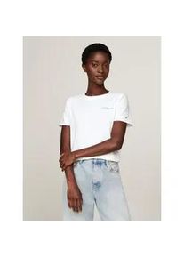 Rundhalsshirt Tommy Hilfiger "1985 REG MINI CORP LOGO C-NK SS", Damen, Gr. XXL, wei&szlig; (nos ecru), Single Jersey, Obermaterial: 95% Baumwolle, 5% Elasthan, unifarben, Basic, regular fit h&uuml;ftbedeckend, Rundhals, eingesetzt abgesteppt, Shirts Rundhalsshirt, mit Tommy Hilfiger Logoschriftzug und Bestickung