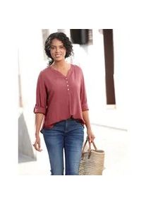 Longbluse Casual Looks, Damen, Gr. 46, rot (rotbraun), 100% Viskose, unifarben, V-Ausschnitt, Blusen Longbluse